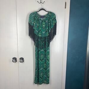 Curations Caravan Dress Womens XS Small Fringe Stretch Maxi‎ Festival Boho Gypsy